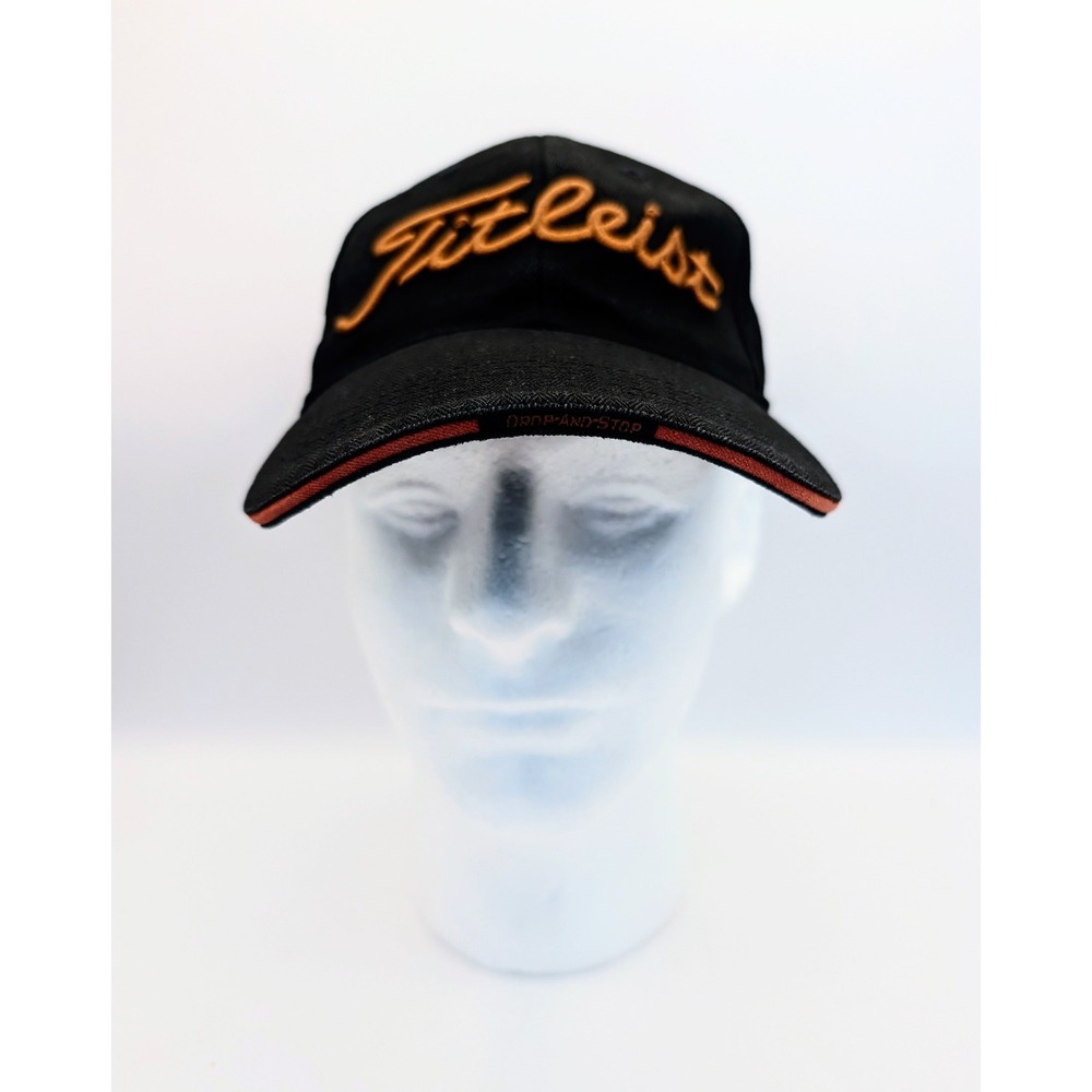 Titleist Pro V1 Golf Hat Black Orange 3D Logo Adjustable Strap Herringbone Cap - Picture 6 of 9